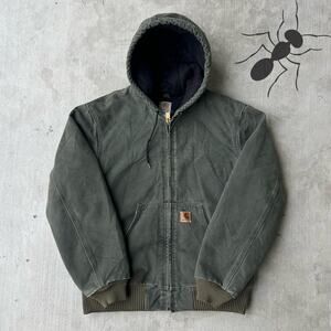 Vintage Y2K Carhartt J130 MOS green hooded work wear jacket